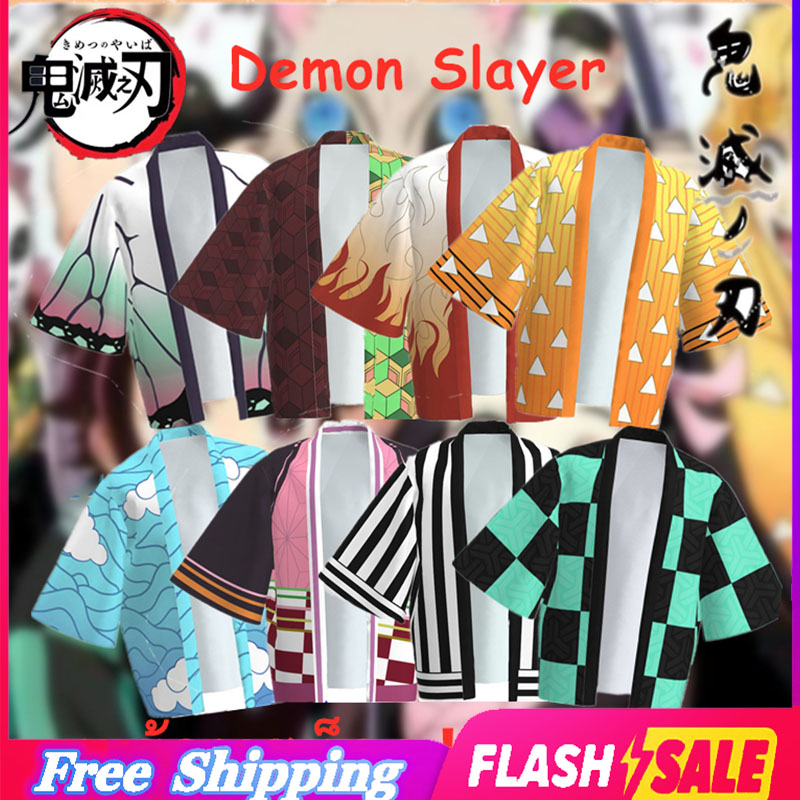 Anime Demon Slayer Cosplay Costume Kimetsu No Yaiba Kamado Tanjirou Agatsuma Zenitsu Kochou Shinobu Child Adult Pajamas Kimono Cloak
