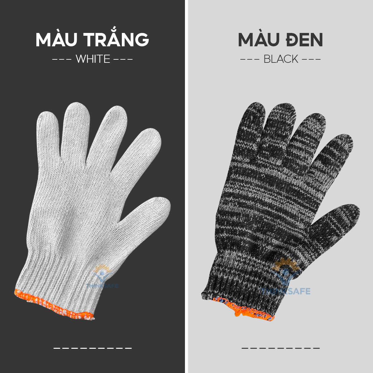 Găng tay lao động sợi len chất liệu cotton, 70gr co giãn chống trượt, thao tác linh hoạt, bao tay len bảo hộ - Thinksafe