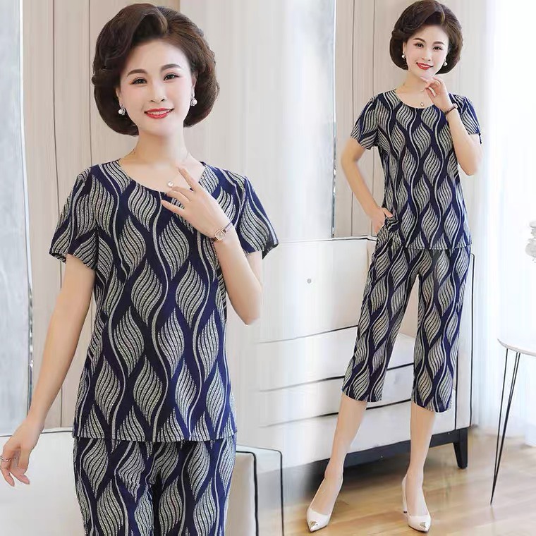 Bộ thun lạnh trung niên họa tiết