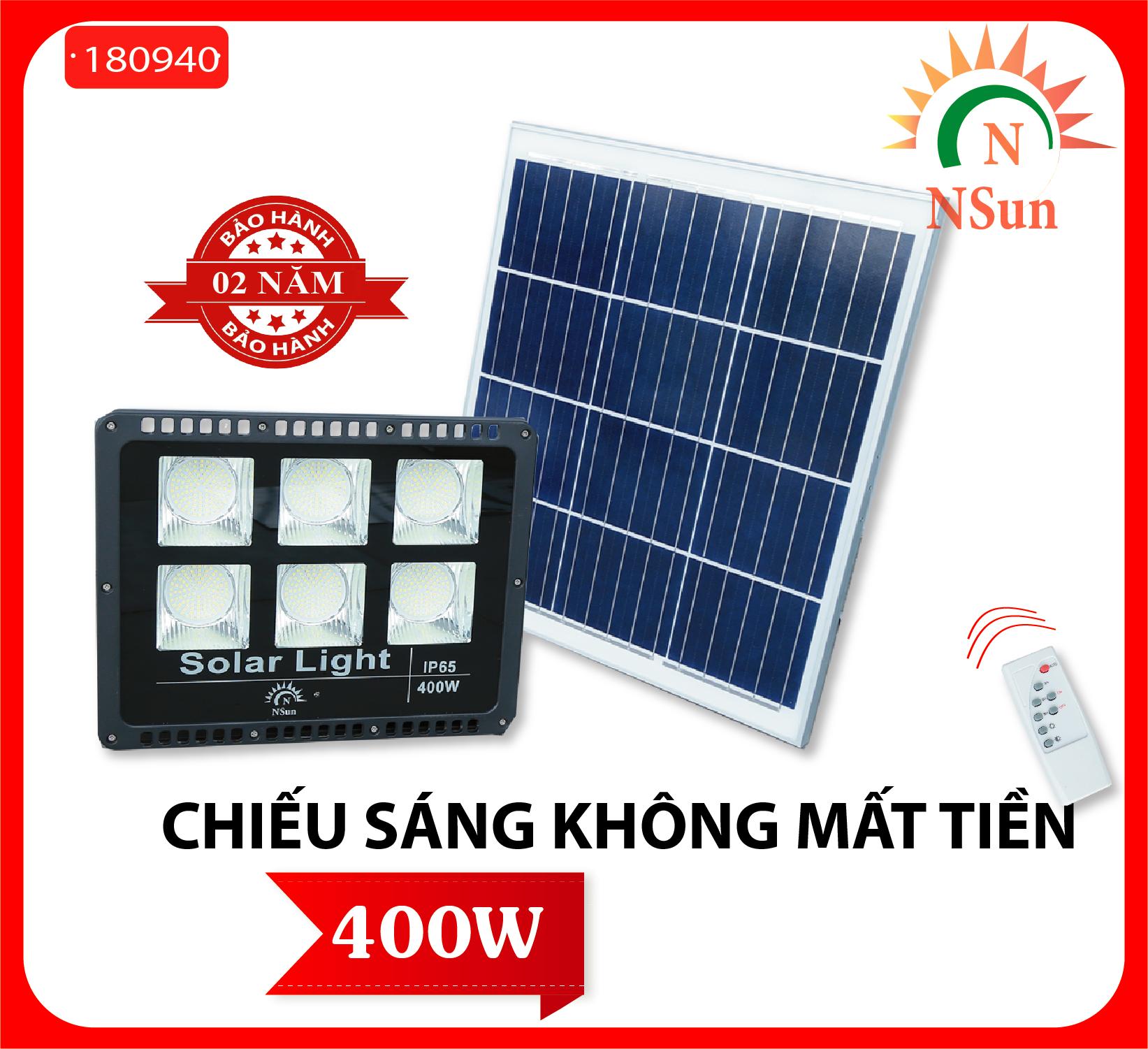 Đèn pha led năng lượng mặt trời 400w - ip65 nsun cảm biến thông minh 1809-400