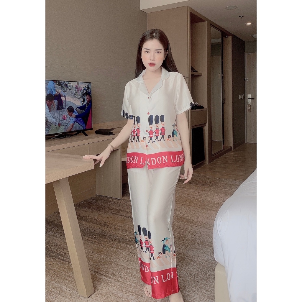[ HOT SALE ] Bộ đồ Pijama lụa💖Bộ lụa tay cộc - quần dài họa tiết con hạc chất lụa Satin [ẢNH CHỤP THẬT]