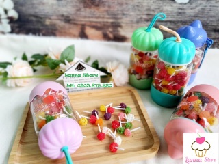 [HCM]Kẹo dẻo trái cây que mini phủ cốm hủ thủy tinh 100 que - Thái Lan thumbnail