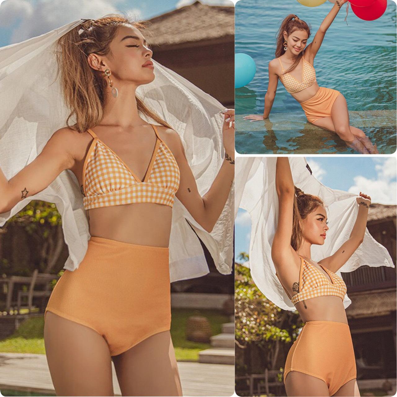 Bikini caro vàng cạp cao