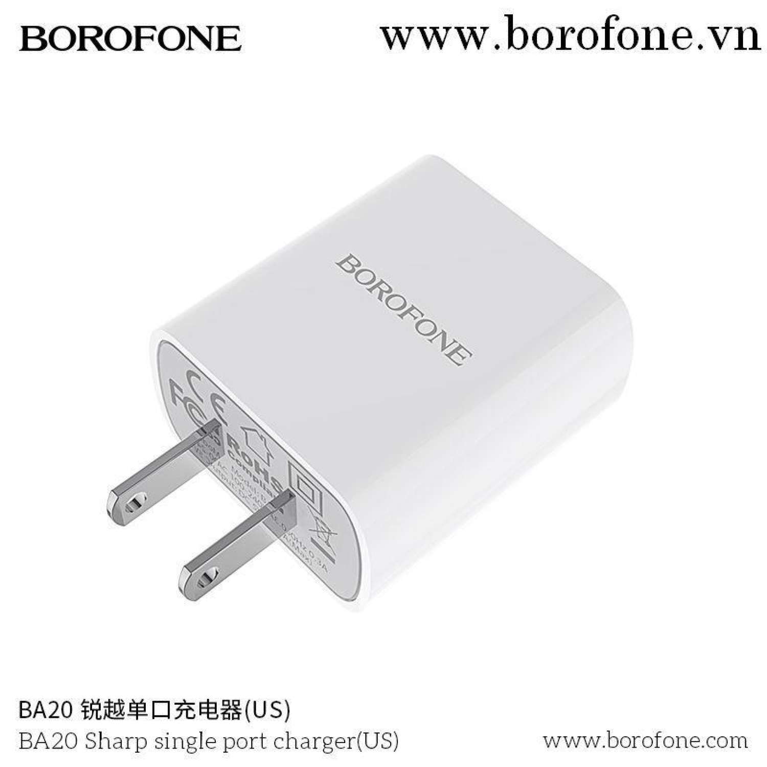 Cốc Sạc Borofone BA20- 1 Cổng USB 2.1 US Chính Hãng