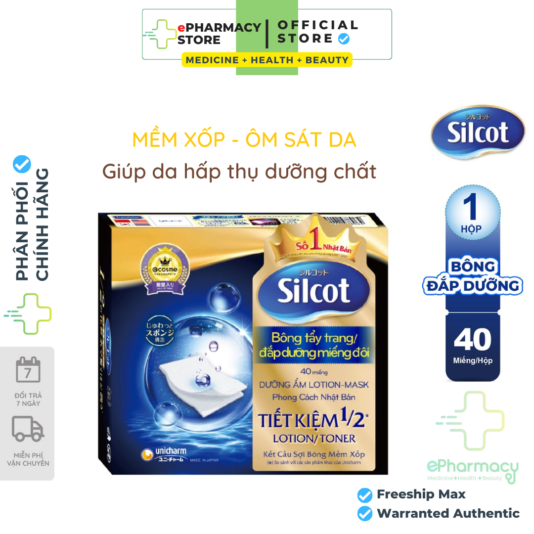 Bông Tẩy Trang SILCOT Unicharm Miếng Đôi Đắp Dưỡng Tiện Dụng Hộp 40 Miếng