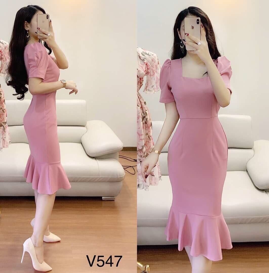 Đầm nữ body cổ vuông ôm dáng đuôi cá