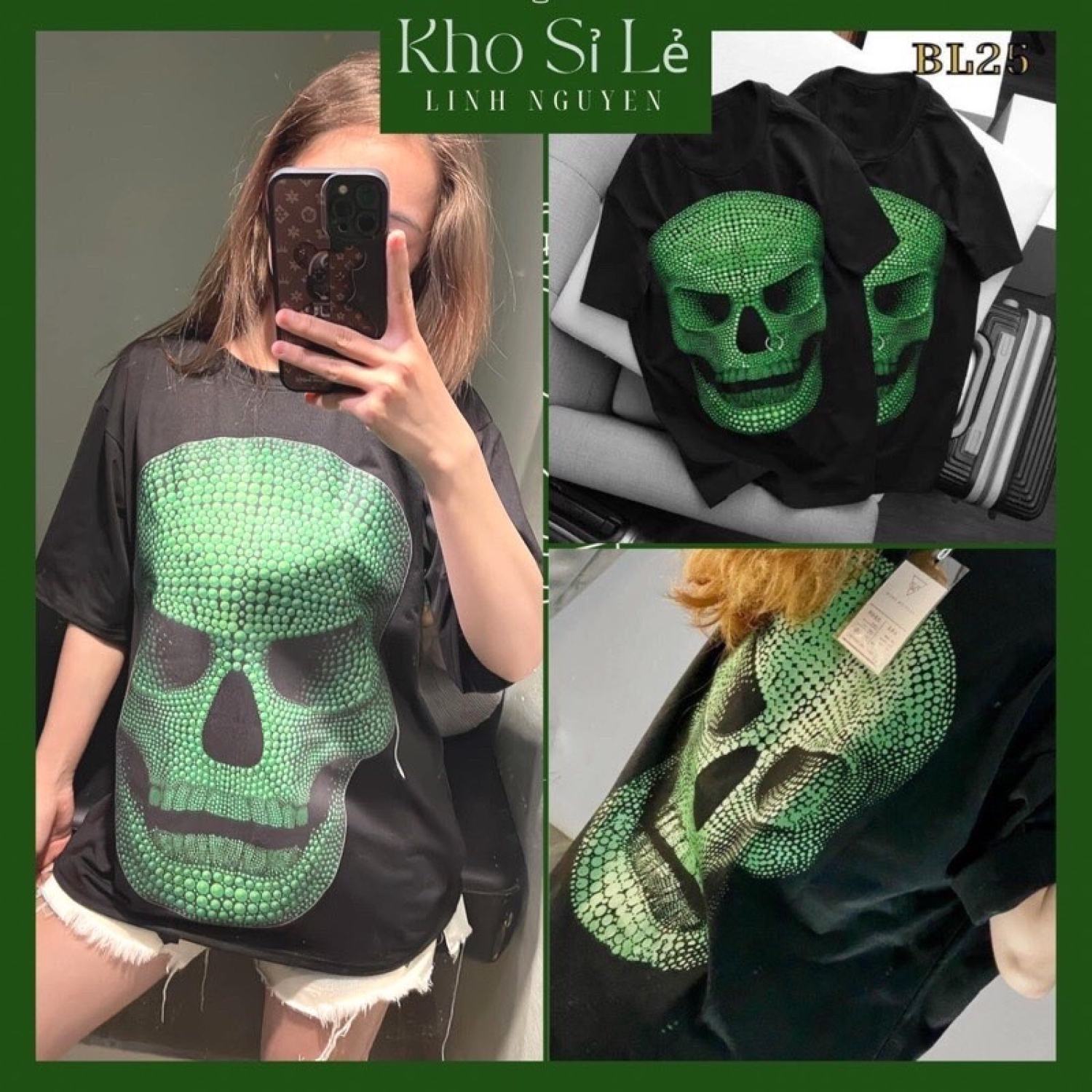 Áo Thun Nam Nữ Đầu Lâu Xanh Streetwear Áo Phông Nam Form Rộng Basic Cotton Oversize