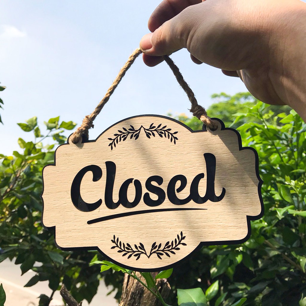 Bảng Open / Closed gỗ 2 mặt dạng treo