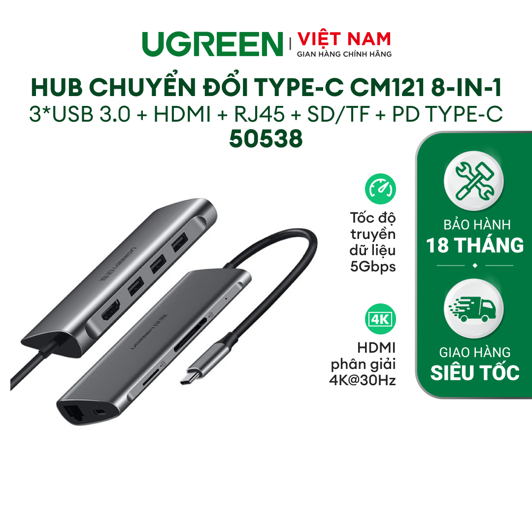 Hub Chuyển Đổi USB Type-C UGREEN mở rộng nhiều cổng chức năng | 40873 50538 70411 50209 50771 50210 80129 70495 70410 80132 60559 60718 80548