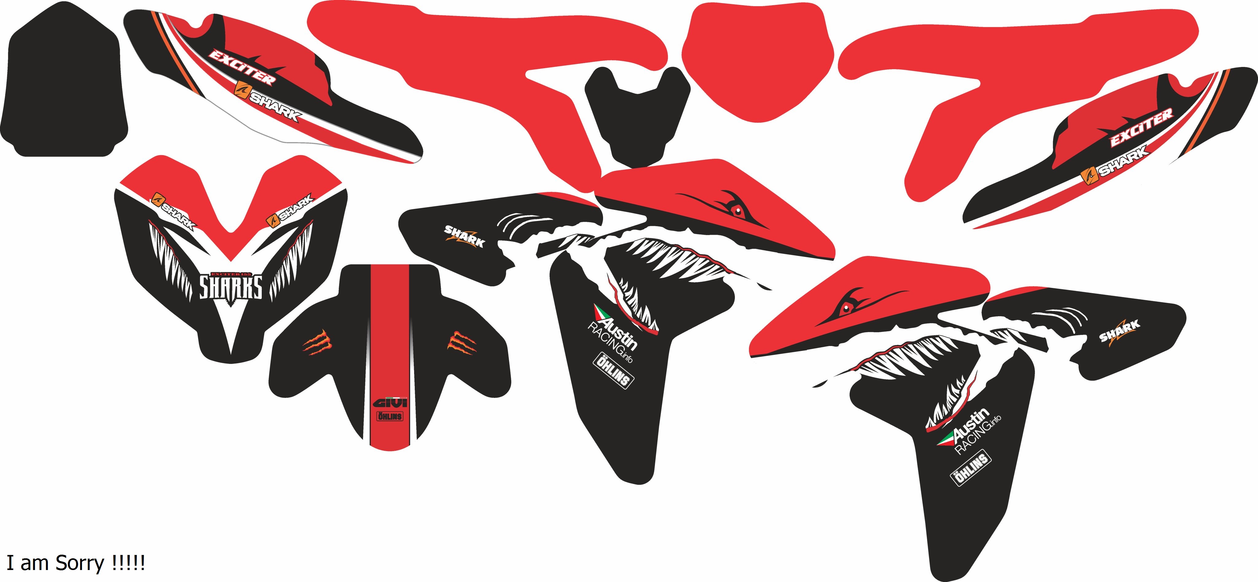 Tem trùm xe exciter 155 CÁ MẬP ĐỎ đẹp - Tem dán xe máy exciter 155 ĐỎ thiết kế theo yêu cầu - tem trùm exciter 155 độ chế đẹp và rẻ chất