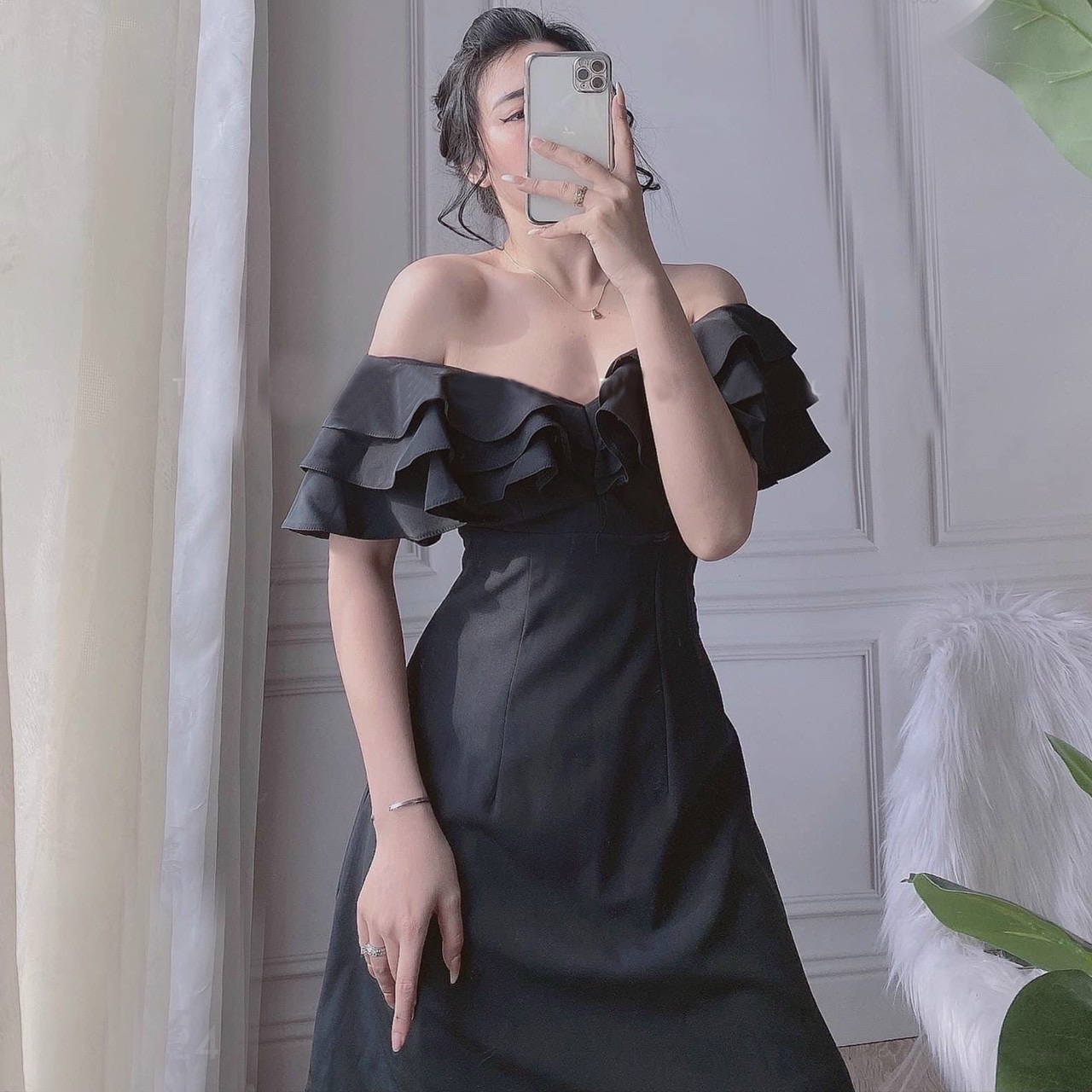 Đầm bèo cổ thắt eo 4 màu