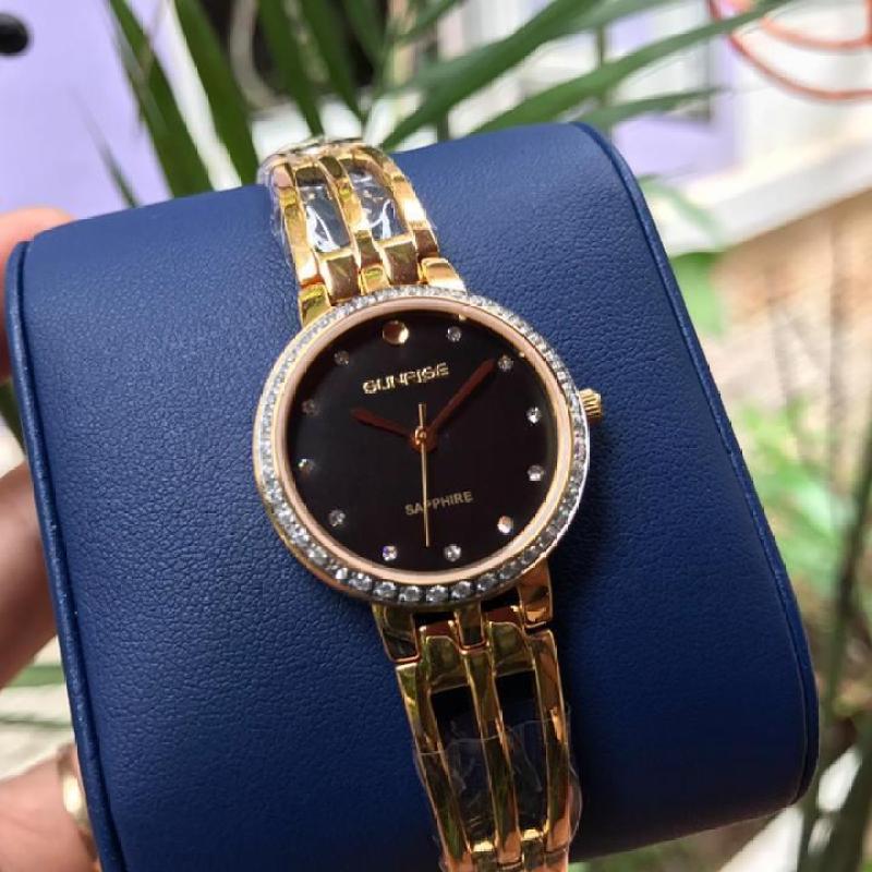 Đồng hồ nữ lắc tay đính đá cao cấp Sunrise SL728SXA Fullbox kính Sapphire chống xước (Đen Vàng)