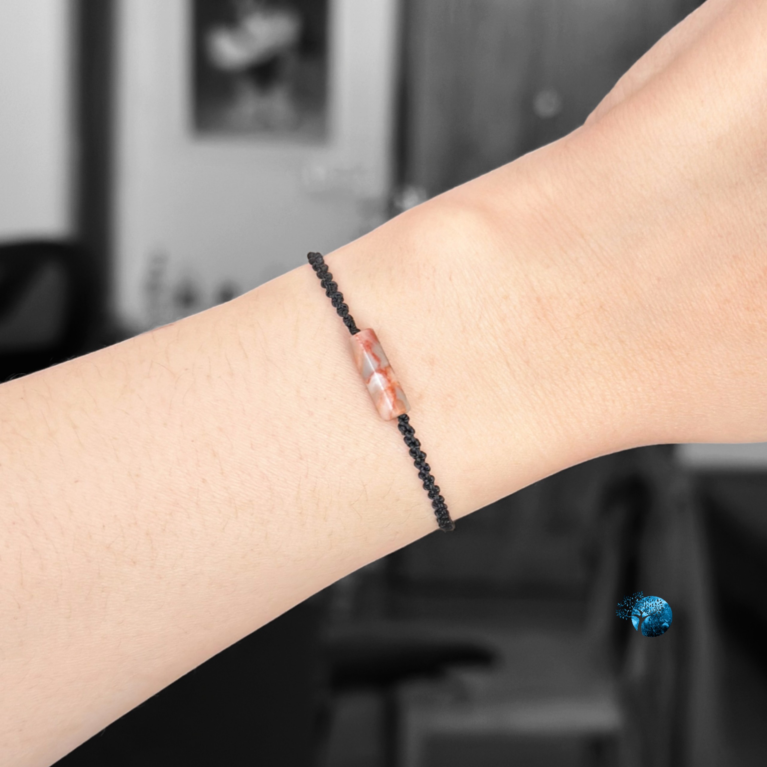 Vòng tay tết dây lu thống mini đá red netstone