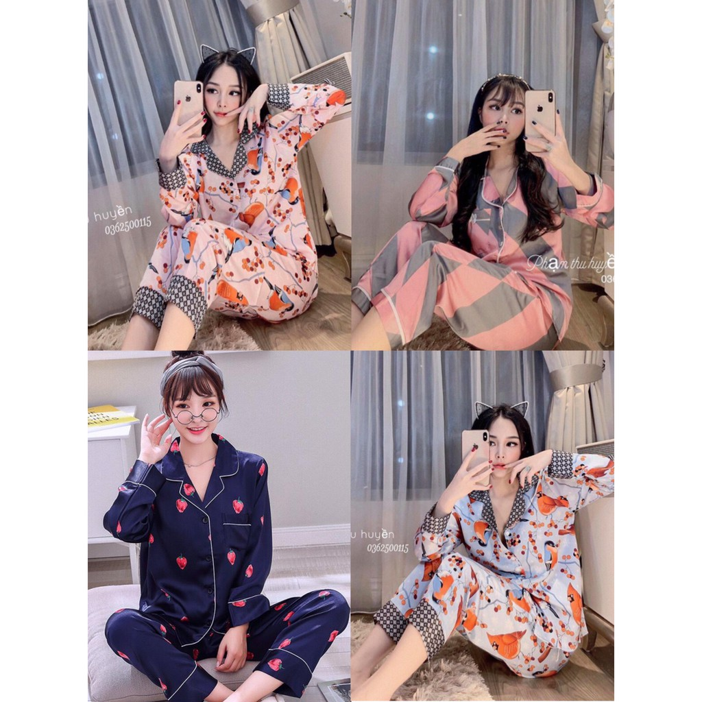 Bộ pijama lụa hình tay dài quần dài