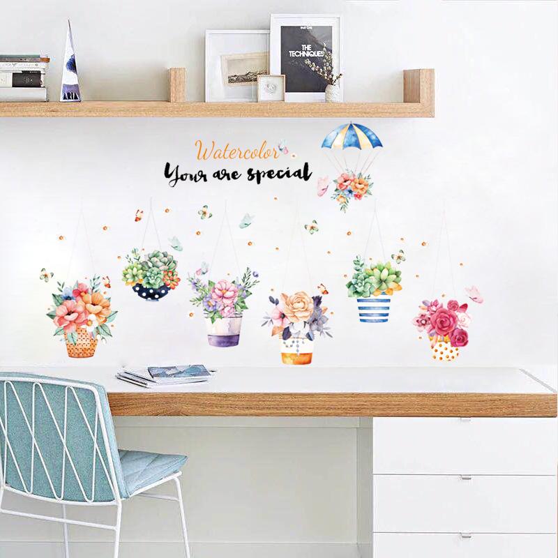 Decal dán tường giỏ hoa nhiều màu SK9325 - Decal dán tường cây xanh ,Decal dán tường hoa lá
