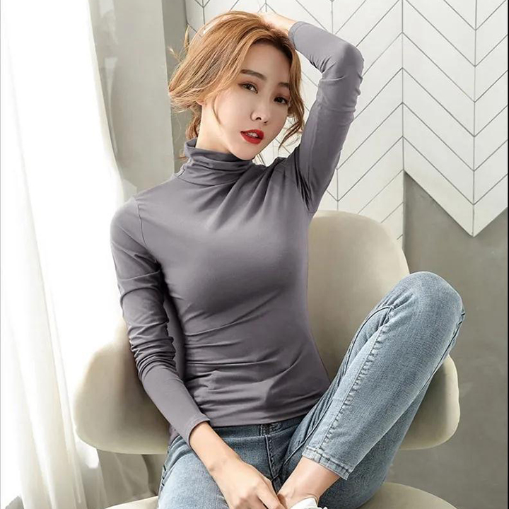 Áo thun áo giữ nhiệt Nữ lót Nỉ cổ 3 phân dày dặn co giãn Phong cách Hàn Quốc Trẻ Trung Năng Động