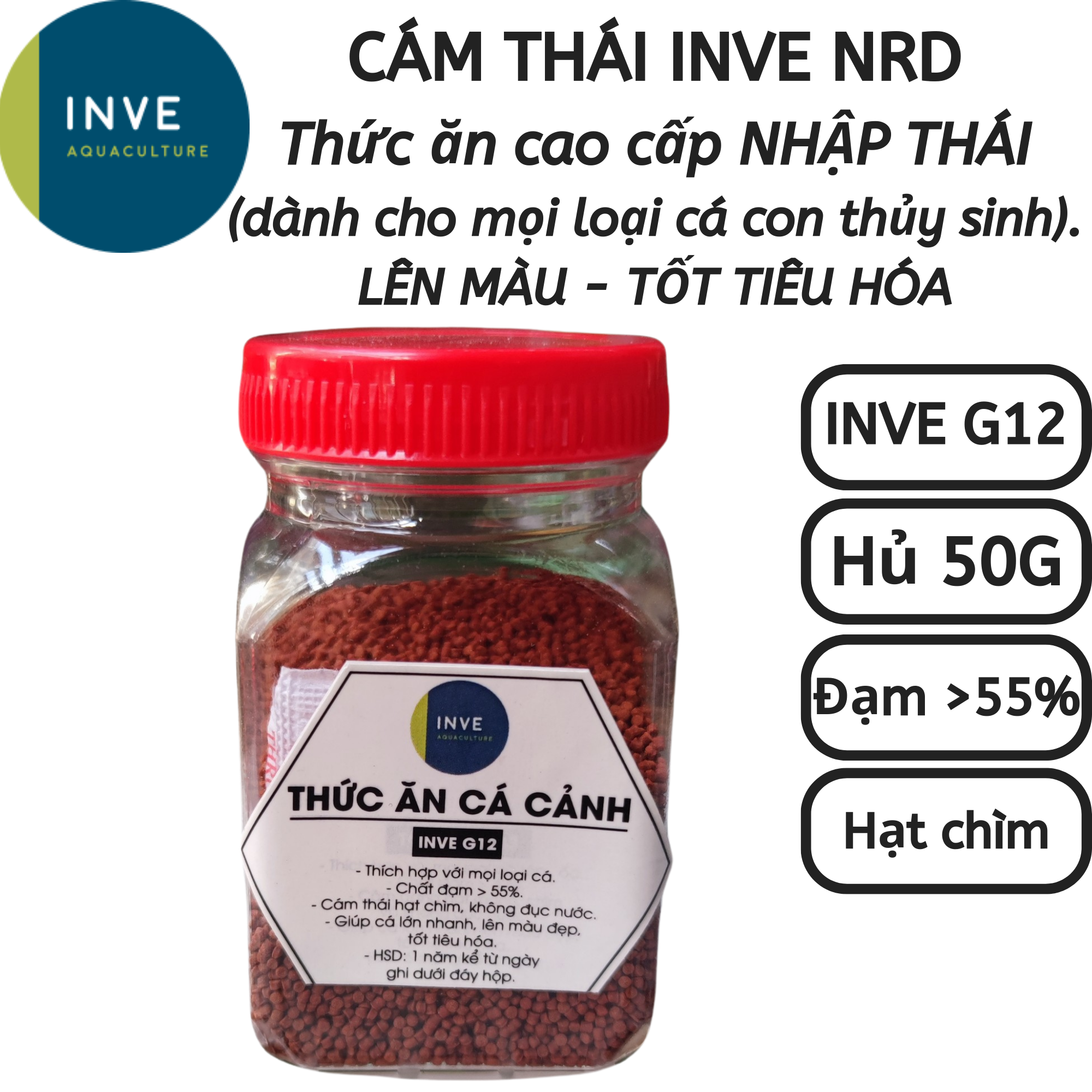 Inve G12 Thai Bran 50g pot-ranchu fish food, gold fish, 7 color fish, Betta fish, muffle fish premium imported | Hingaostore.