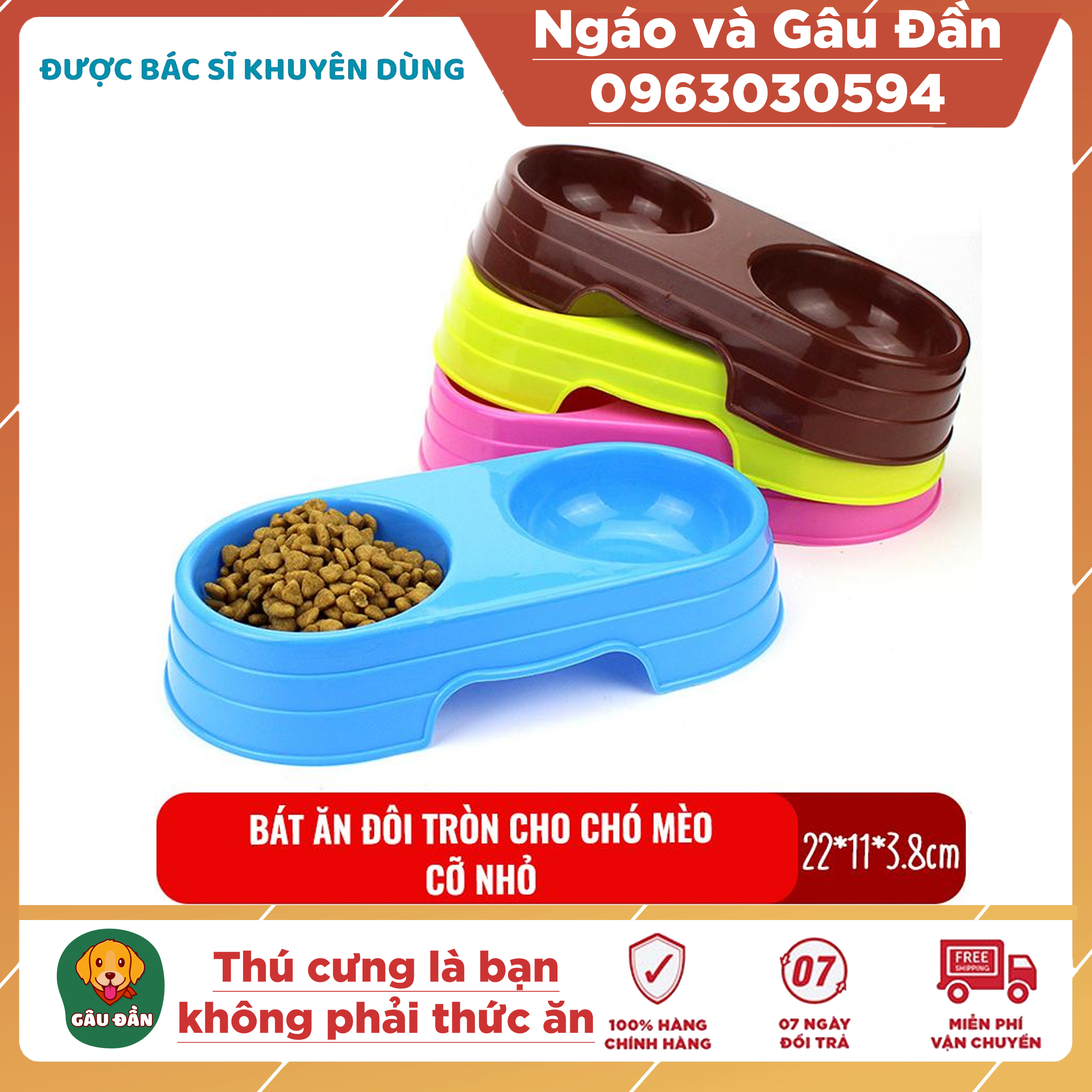 Bát ăn đôi tròn cỡ nhỏ cho chó mèo con Ngáo Và Gâu Đần chất liệu nhựa PP an toàn cho thú cưng