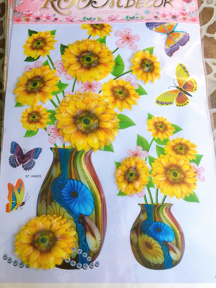 Bình Hoa 3D nổi dán tường vân nổi lọ hoa trang trí tường sẵn keo bóc dán khổ 30x50cm - Bình hoa dán tường trang trí nhà cửa - dán tường, dán kính, dán cửa. Tranh Decor 3D bình hoa. Tranh dán tường 3D