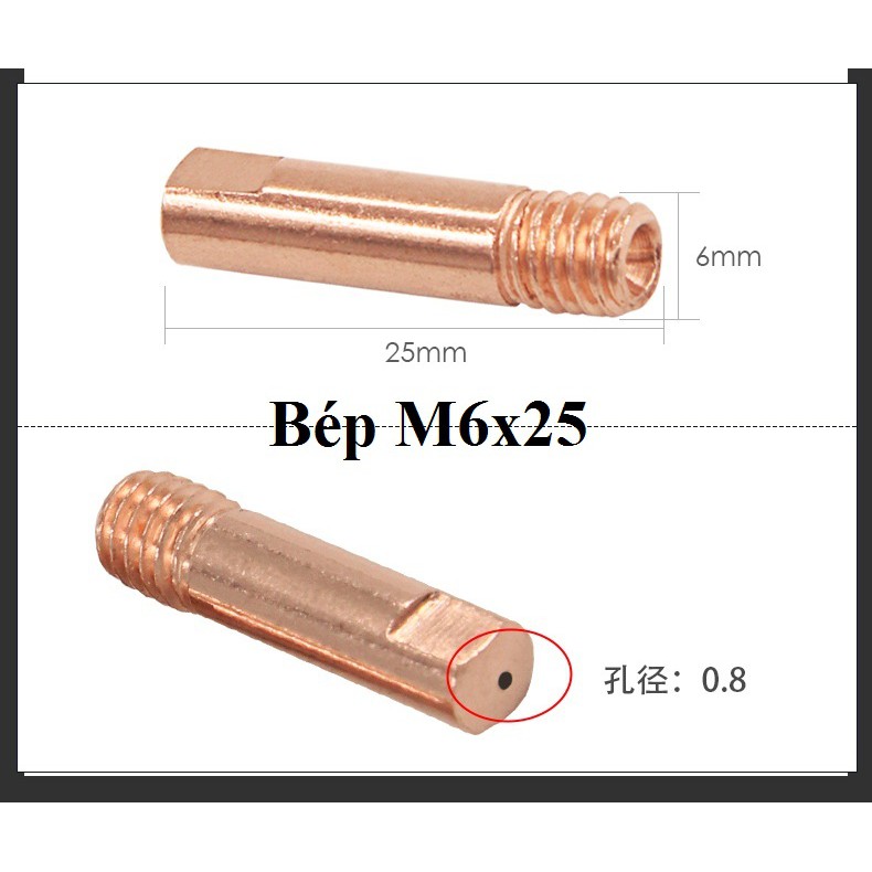 Bép hàn mig M6x25x0.8-1.0mm (15AK) - 20 cái