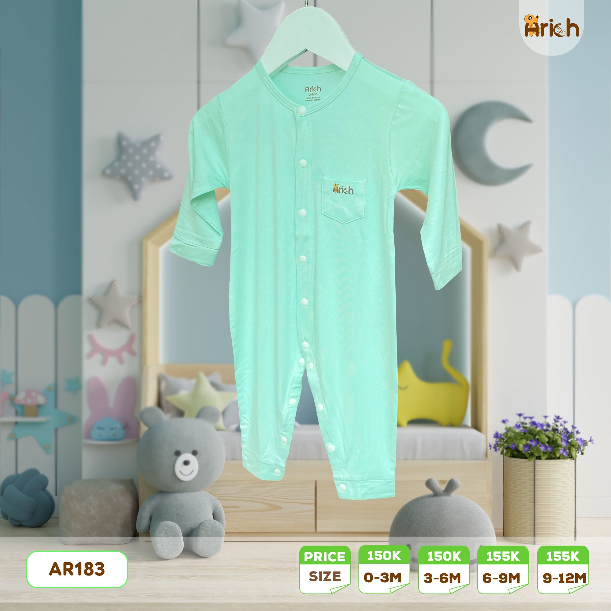 Body dài SỢI TRE ARICH 0-18M