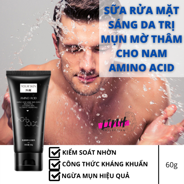 Sữa Rửa Mặt Sáng Da, Giảm Mụn AMINO ACID 60g dành cho nam giúp sáng da, sạch sâu, kiềm dầu, giảm mụn thâm hiệu quả