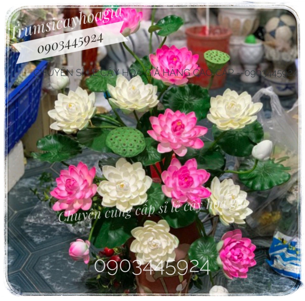 Cành sen xốp cao cấp dài 105cm- Hoa giả