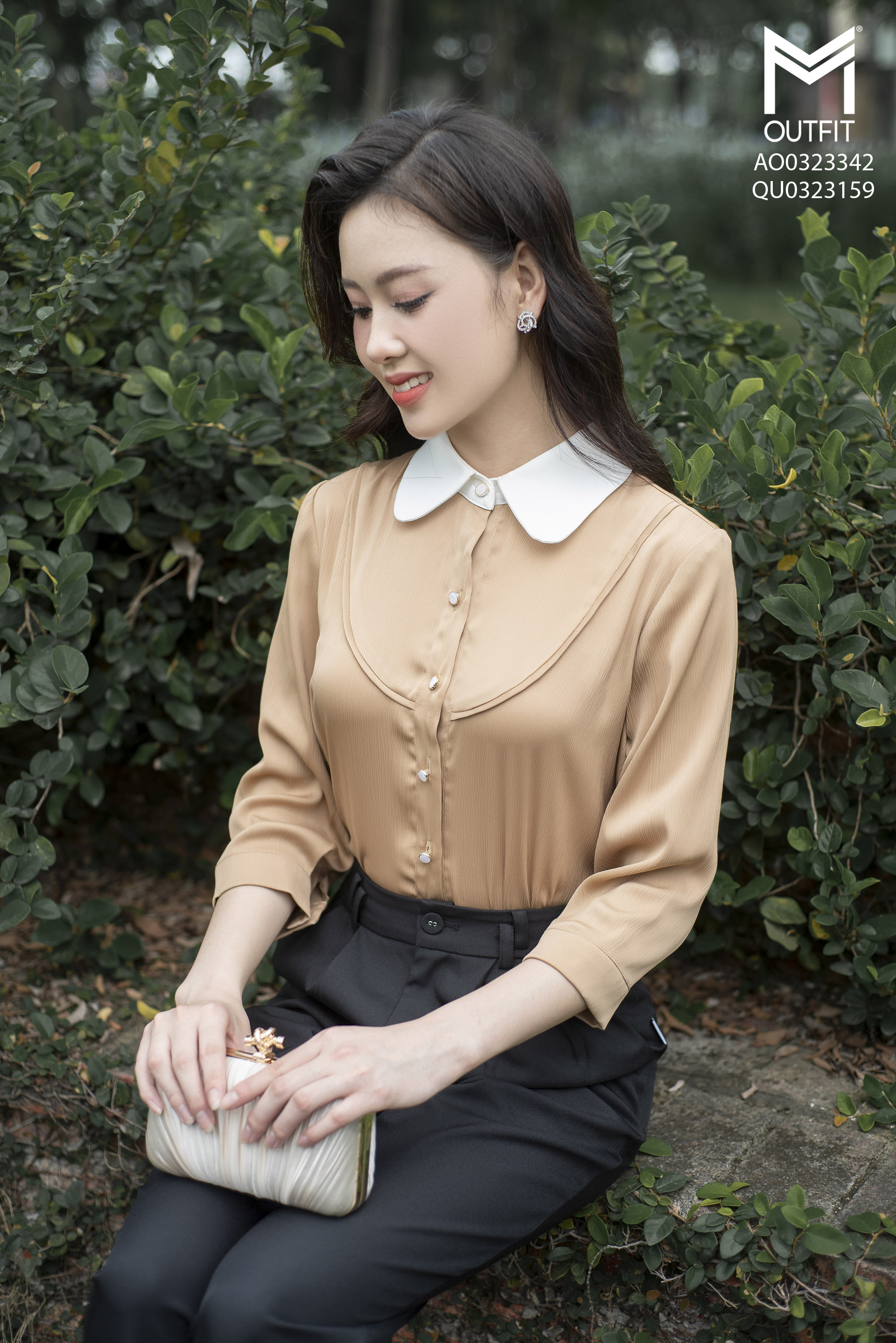 Áo sơ mi tay lỡ phối cổ trắng cao cấp mmoutfit