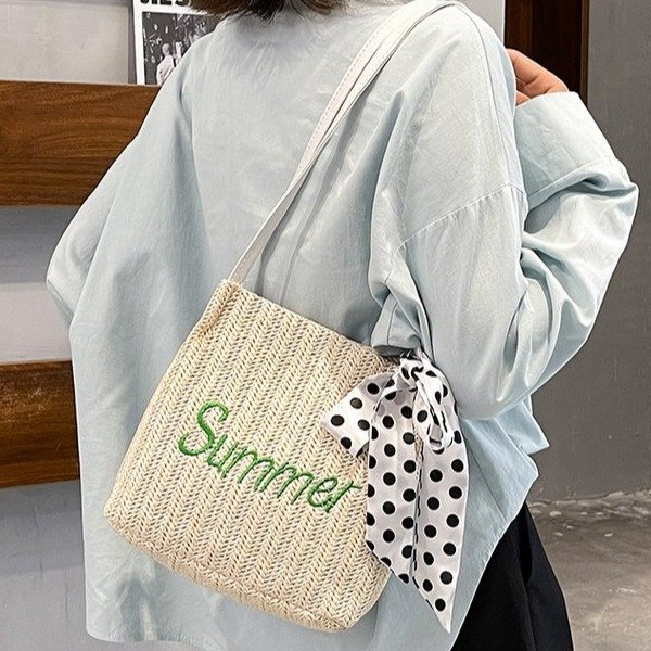 Túi Cói Xô Đi Biển Summer Phối Khăn Nơ Cực Xinh L1355 - LoanTay