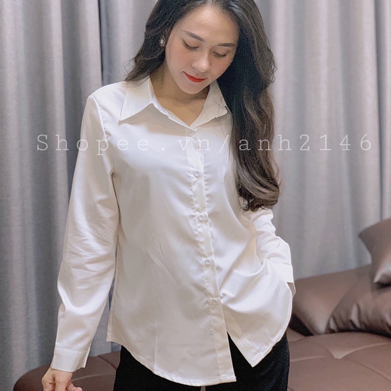 Áo sơ mi trắng cổ Đức dáng suông
