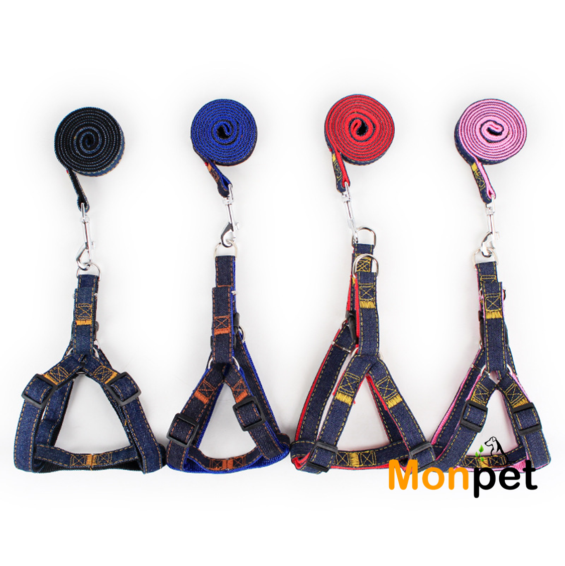 Dây dắt kèm yếm đeo cho chó mèo dạng jean