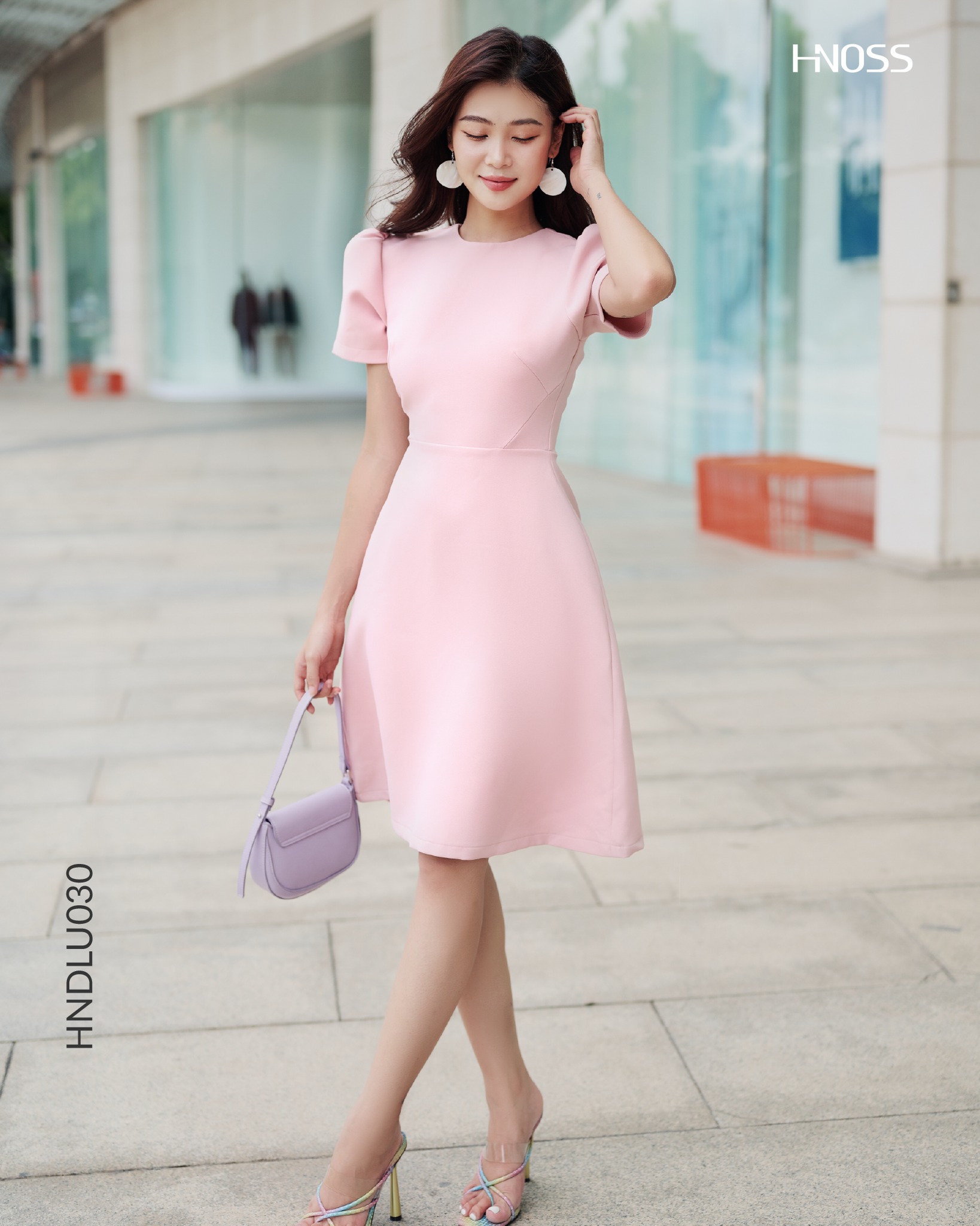 Đầm Lửng Nữ Thời Trang HNOSS Kiểu Basic Tay Ngắn HNDLU030