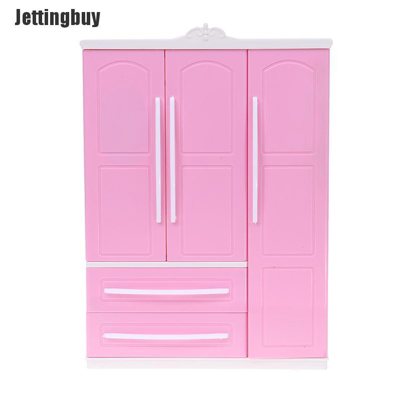 Jettingbuy WXGR Tủ quần áo màu hồng ba cửa hiện đại dành cho búp bê - INTL