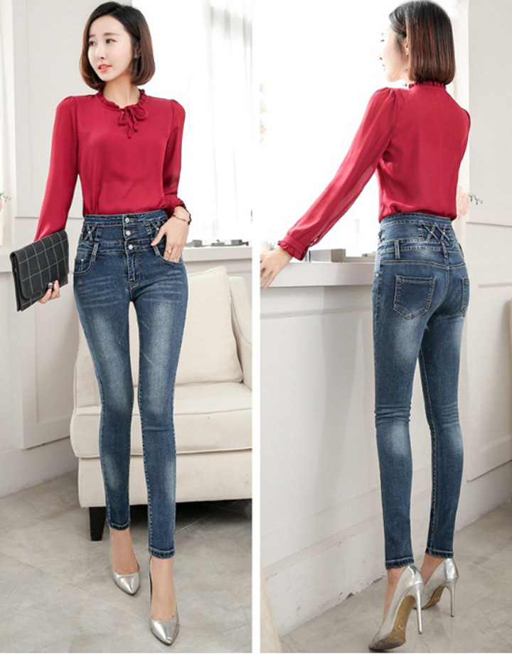 Quần jean nữ lưng cao co giãn thời trang QJ-018a