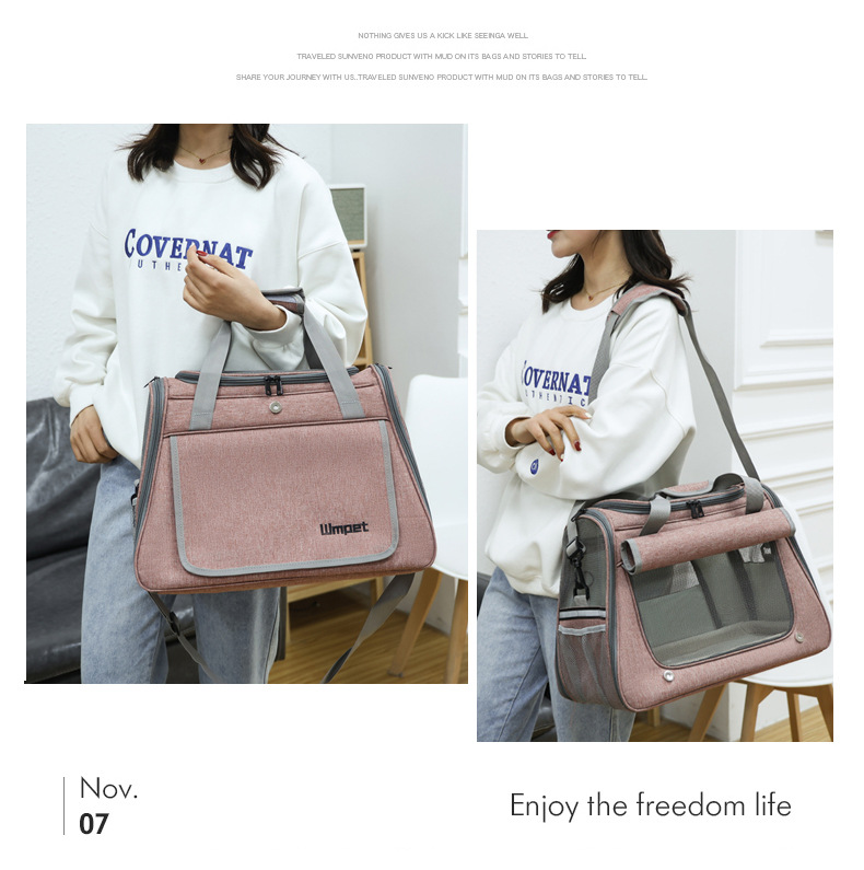 Giỏ vận chuyển chó mèo du lịch canvas hồng