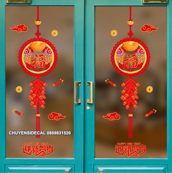 [HCM]Decal trang trí Tết - Cặp Dây răng cưa Cá Chép Đỏ pháo