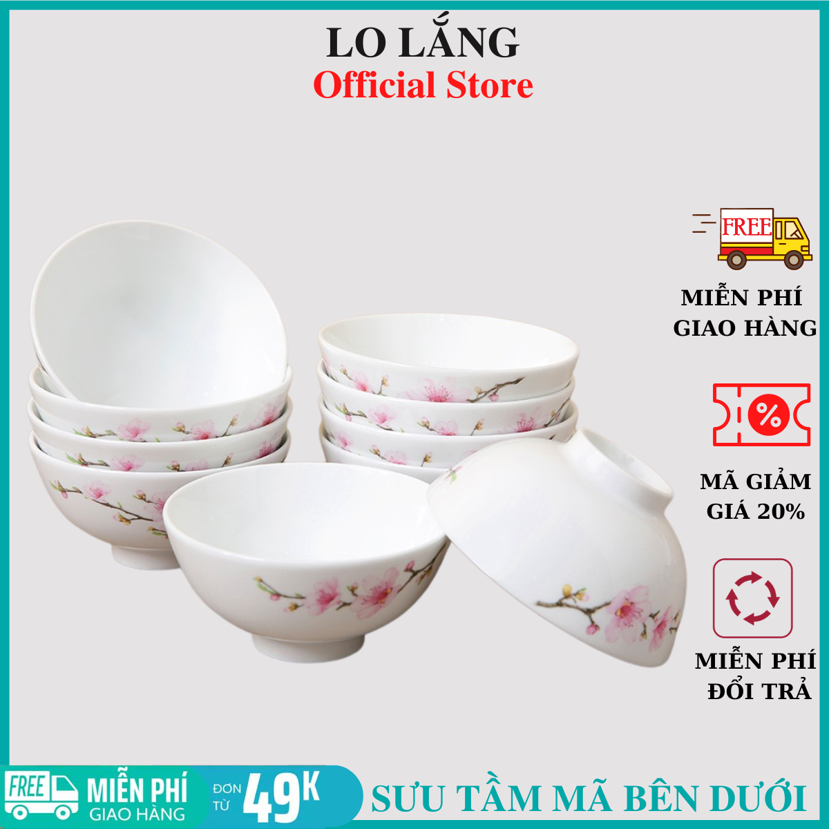 Bộ 10 chén ăn cơm , nước chấm kích thước 11cm tráng men cao cấp