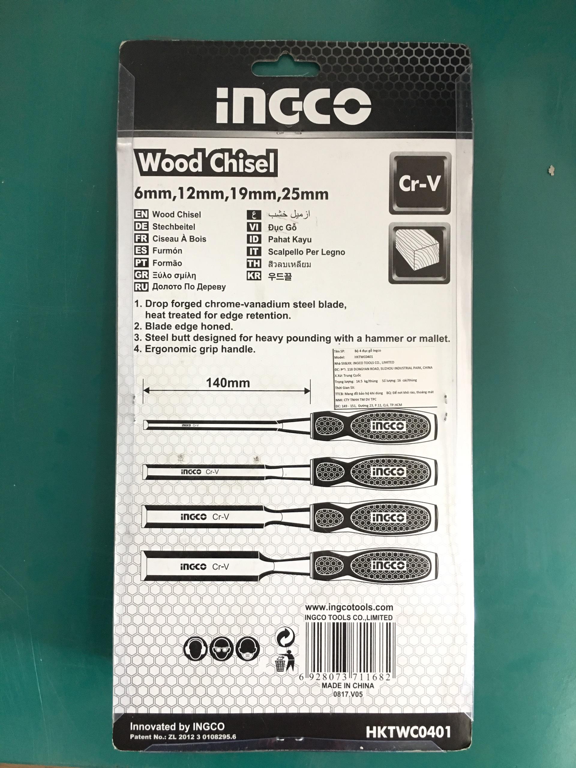 Bộ 4 đục gỗ Ingco 6,12,19,25/140mm HKTWC0401