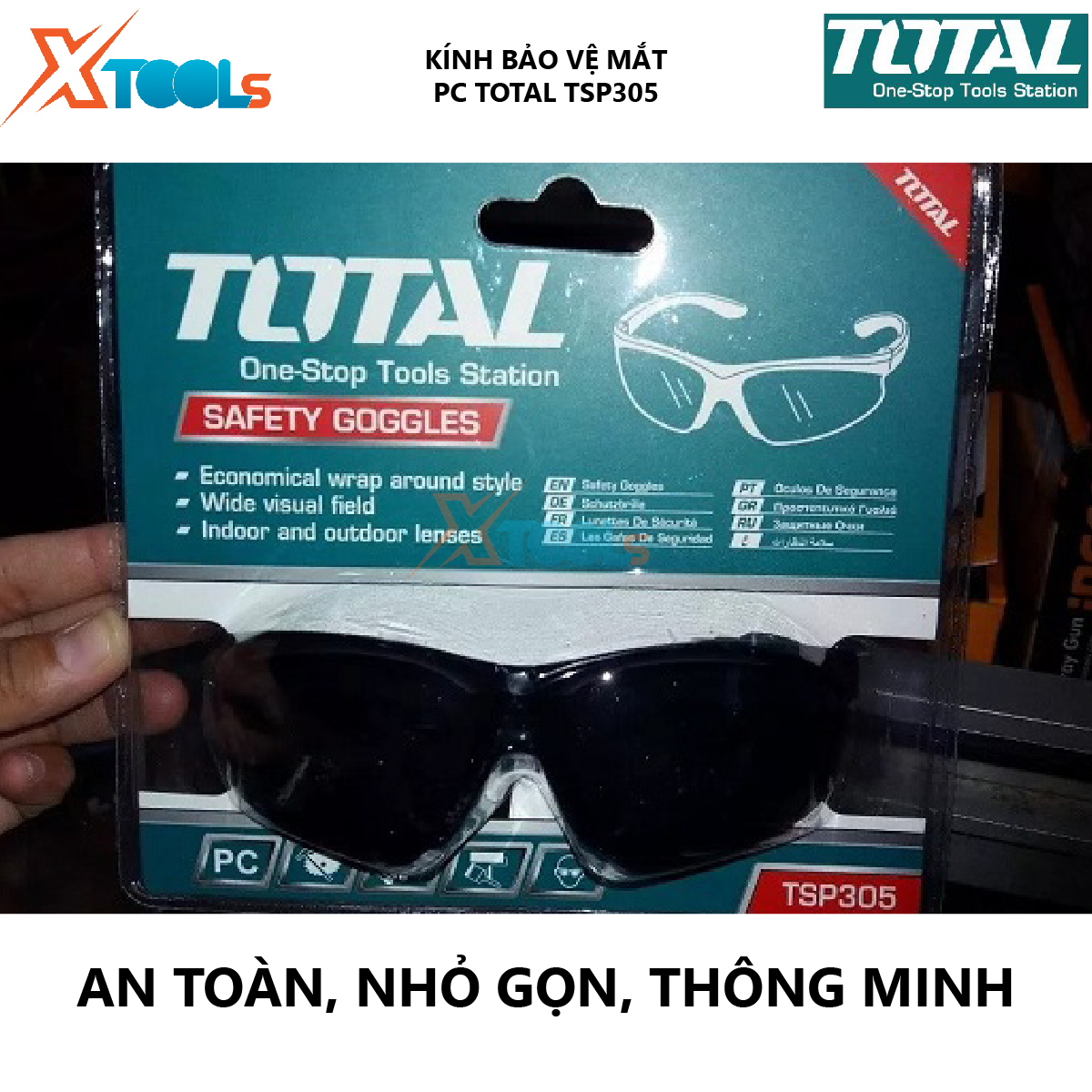 Kính bảo hộ lao động TOTAL TSP305  kính đen bảo vệ thợ hàn chất liệu nhựa dẻo có độ bền cao, thiết kế ôm trọn, bảo vệ mắt XTOOLs