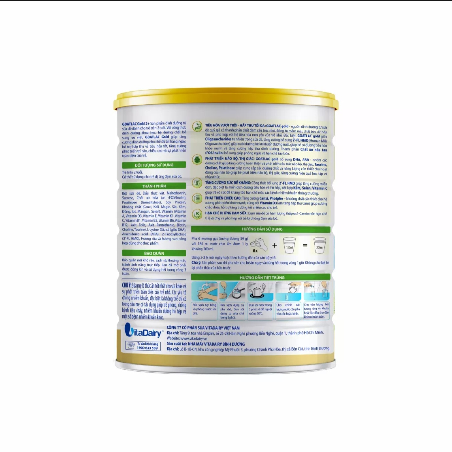 (HSD T8-2025) (Có Tích Xu) Sữa Dê Vitadairy Goatlac Gold 2+ 800g.