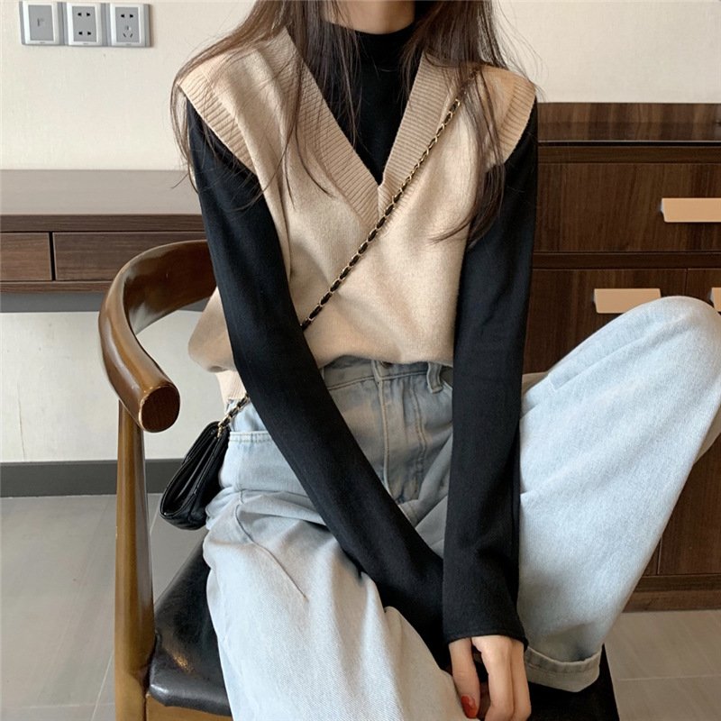 Áo len gile nữ phong cách Hàn Quốc trẻ trung phối đồ dễ thương