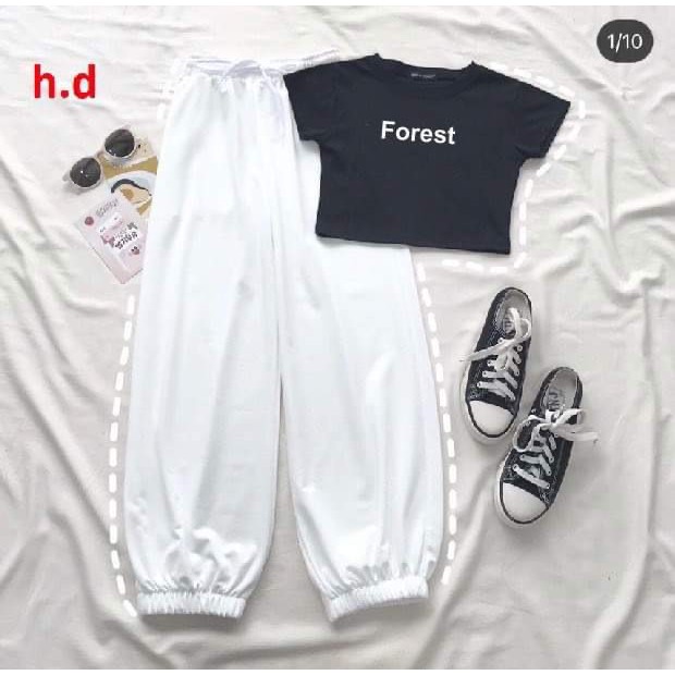 SÉT ÁO CROPTOP BOZIP FORES + QUẦN CHUN GẤU HDA0321