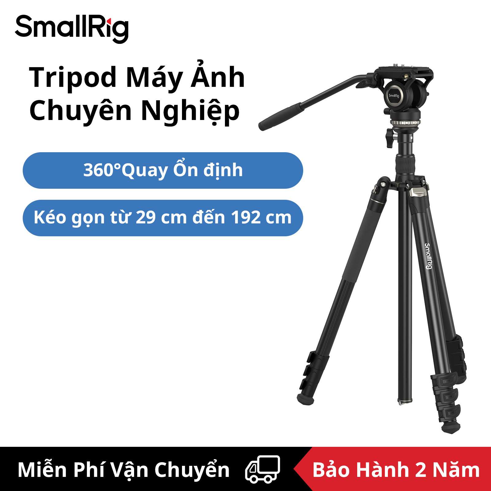 SmallRig 71" Video Tripod Stand Travel Monopod with Manfrotto DJI RS Quick Release Plate Integrated Bowl Base Fluid Head Adjustable Height from 29cm to 192cm for Mirrorless DSLR Camera Cellphone CT210 4475