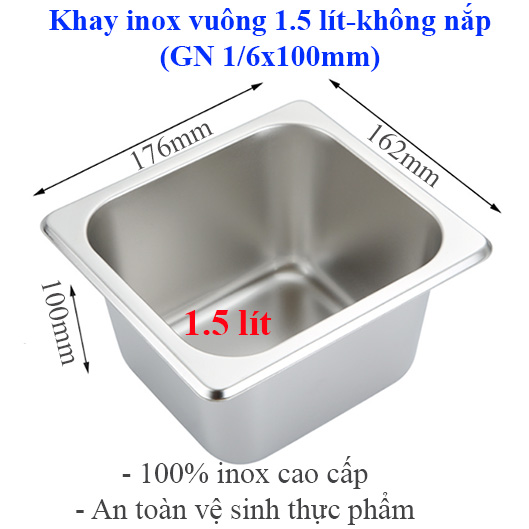 Khay inox đựng thực phẩm GN 1/6 sâu 100mm
