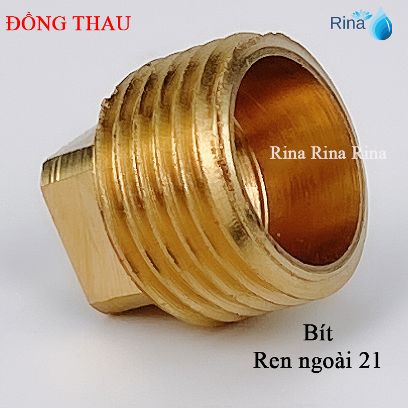 Bít thau ren trong 21 - 27, bít thau ren ngoài, Nắp bịt ren ngoài - Nút bít ren ngoài, nắp bít đồng thau Rina