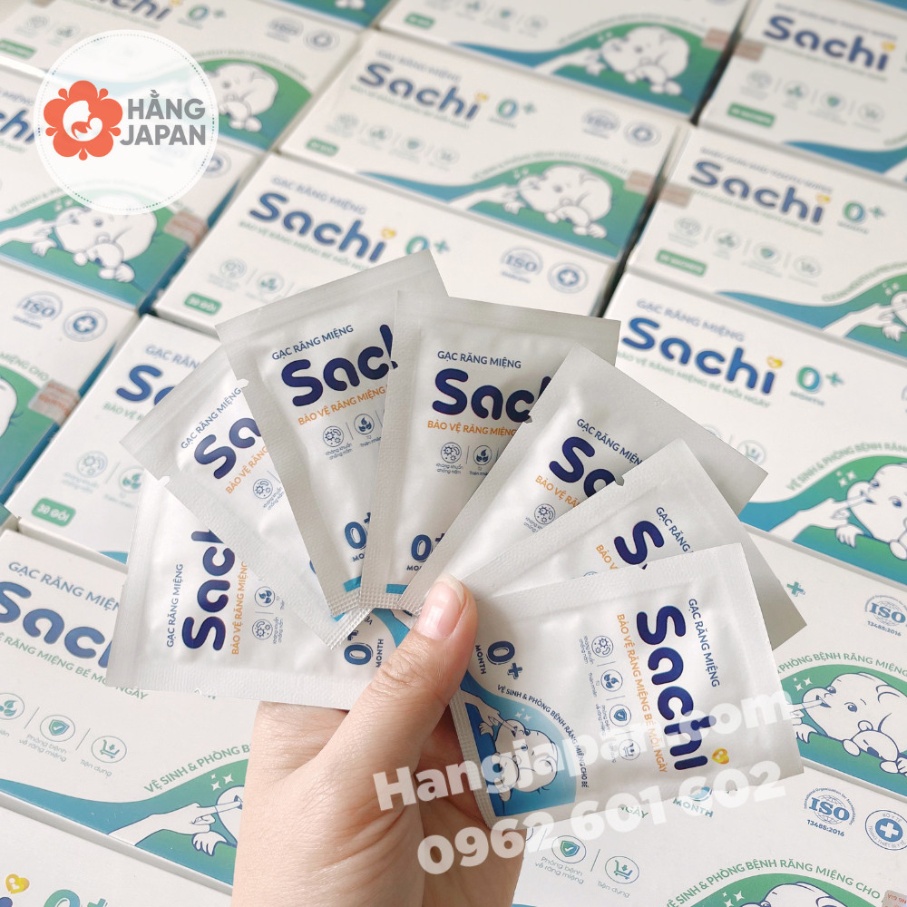 Gạc răng miệng cho bé 0+ Sachi - Hộp 30 gói