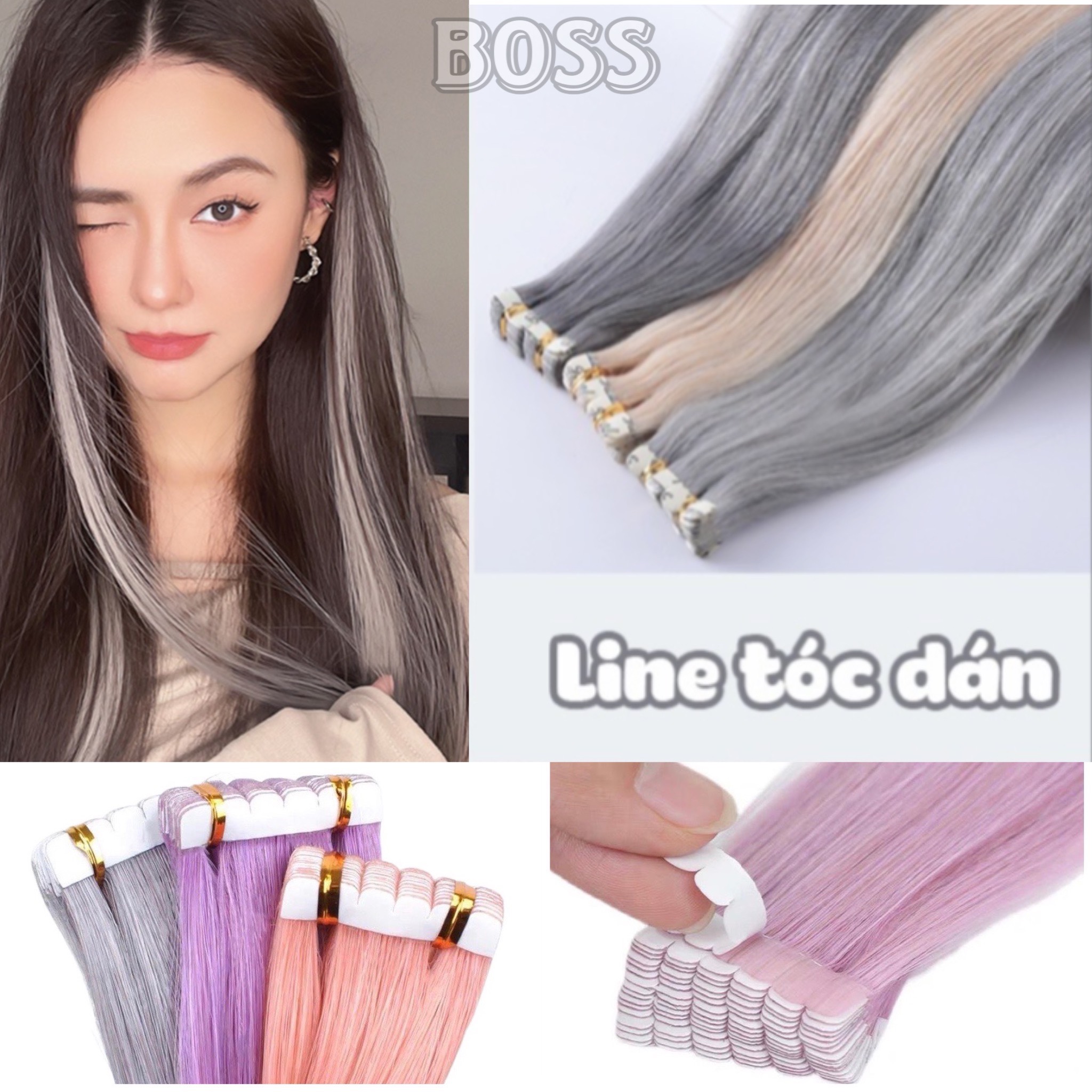 Tóc giả line dán, dán tóc nối line baby (line siêu mỏng), chiều dài tóc 60-65cm
