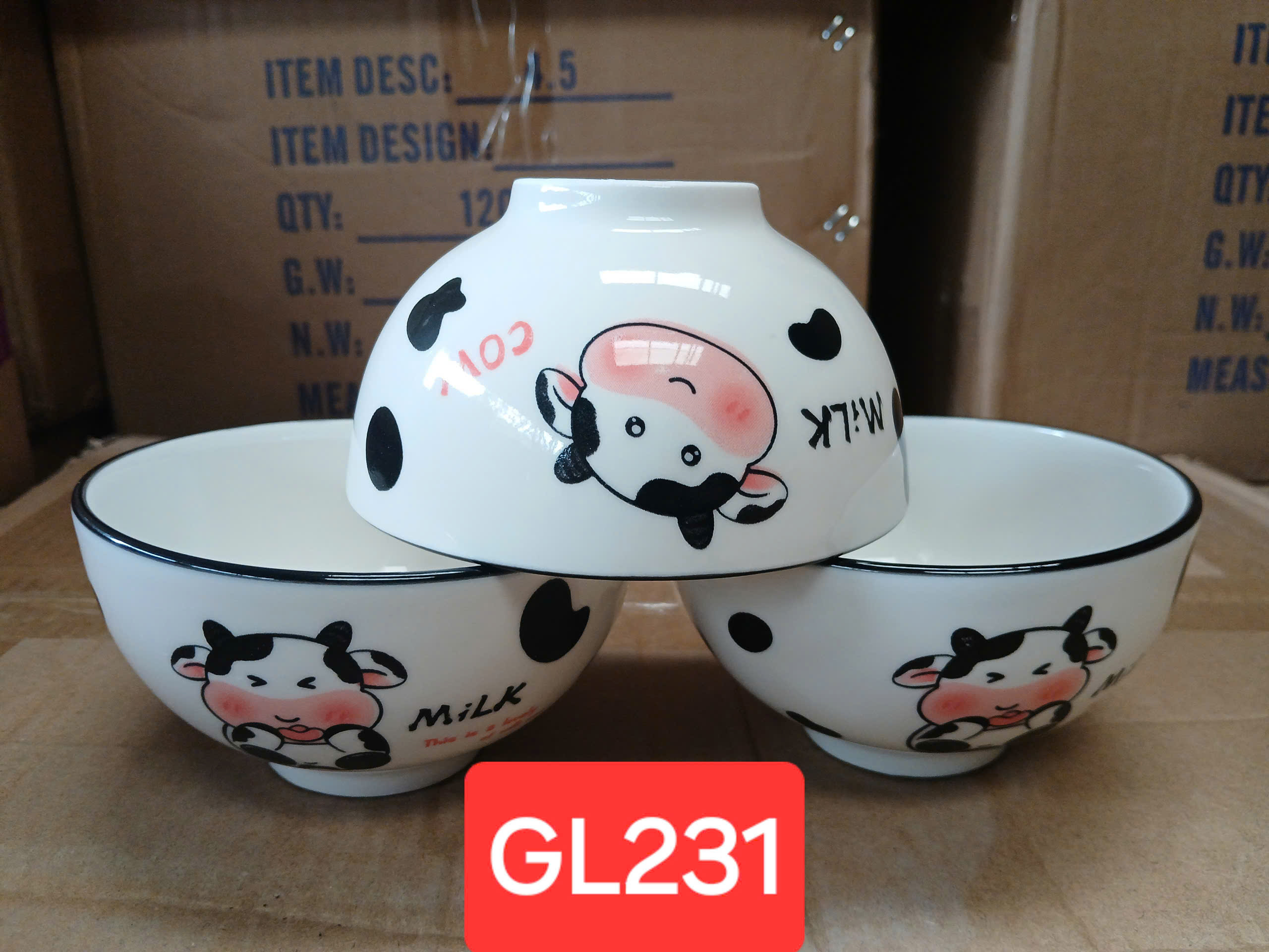 combo 10 cái hoặc 5 cái chén sứ ăn cơm hoa văn bò GL231 chén cơm sứ trắng 11.5cm