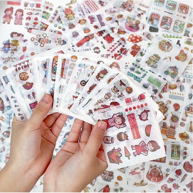 Combo 30 tờ Sticker dán mini lẻ tấm cô gái cute