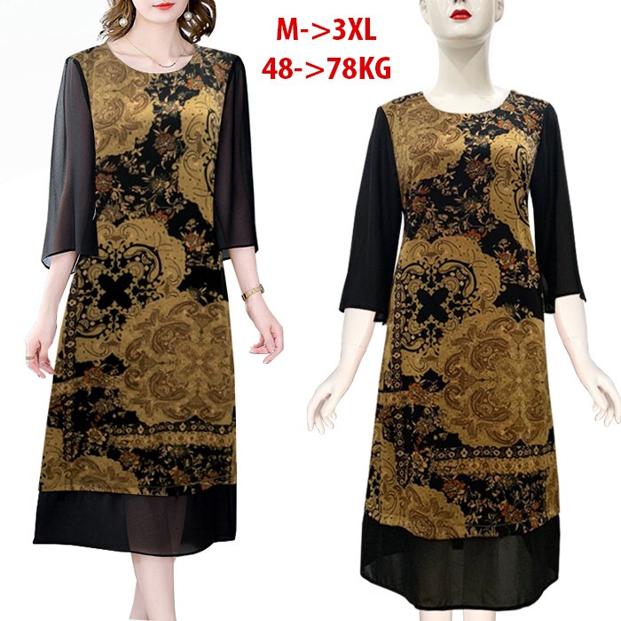 Shoppro-dress designs suông middle-age style dress to party middle dithering in leaf flower-fashion middle-3342 3345 3346 3347 3336
